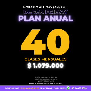 Black Friday / PLAN ANUAL 40 Clases Mensuales AM/PM - ALL DAY