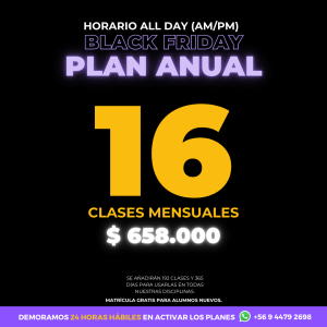 Black Friday / PLAN ANUAL 16 Clases Mensuales AM/PM - ALL DAY